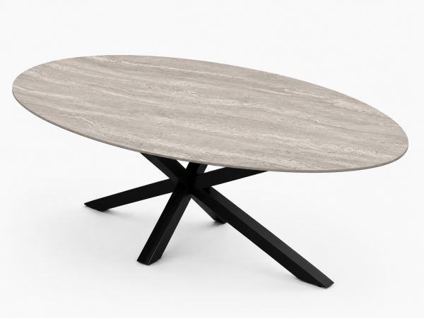 Eettafel Travertine Nut Spin Ovaal