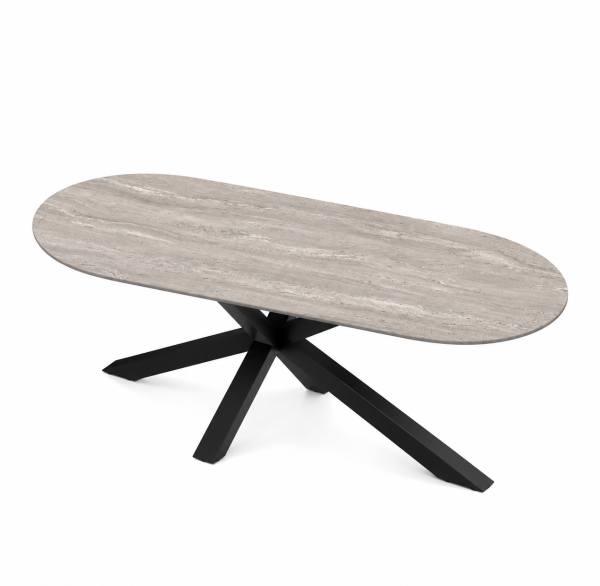 Eettafel Travertine Nut Spin Halve Cirkel