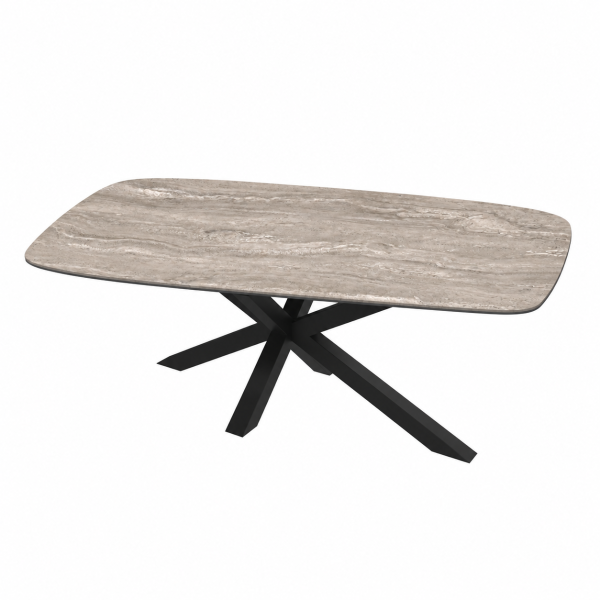 Eettafel Travertine Nut Spin Deens Ovaal