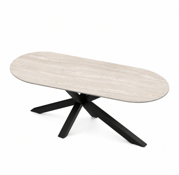 Eettafel Travertine Pearl Spin Halve Cirkel