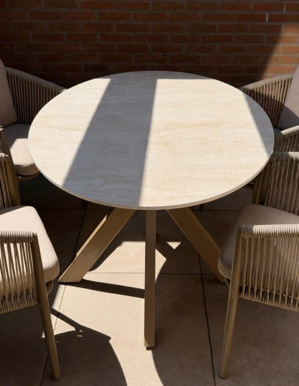 Eettafel Gold Travertine Conisch Rond - Afbeelding 3